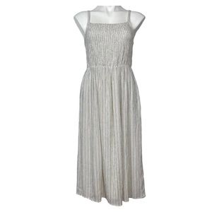 Old Navy Cami Smocked Spaghetti Strap Midi Dress Small Dots Stripes Cream